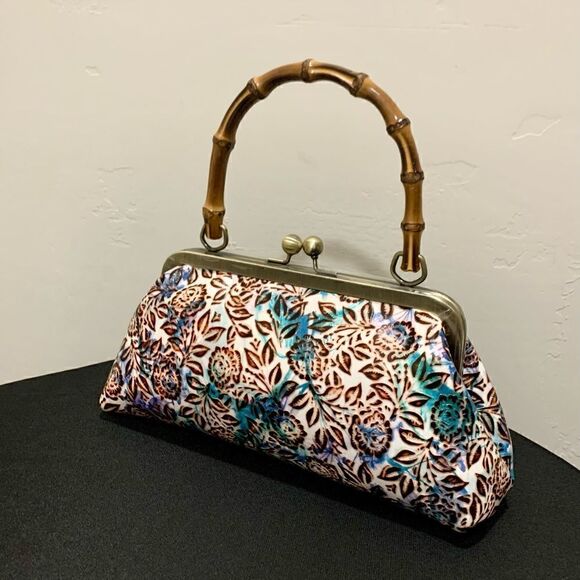 Handmade Genuine Leather Floral Embossed Real bamboo Handle Satchel/Crossbody - Picture 9 of 16